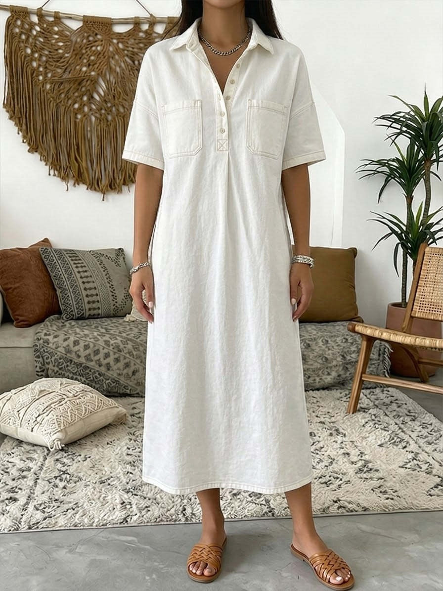 👗Casual Pocket Denim Midi Shirt Dress – Soft denim & relaxed fit – Functional pockets, perfect for everyday casual – comfortable and versatile ✨🌸